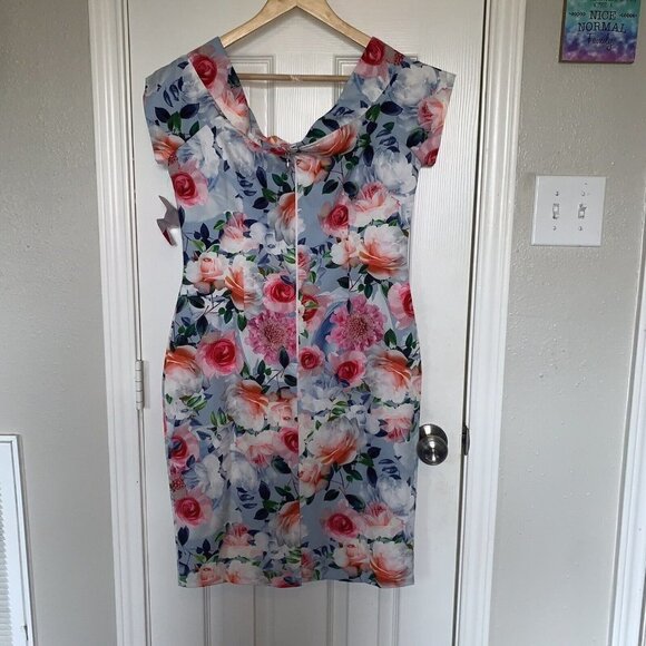 ASOS Paper Dolls Multicolor Floral Bardot Pencil Off The Shoulder Dress Size 10 - Picture 6 of 10
